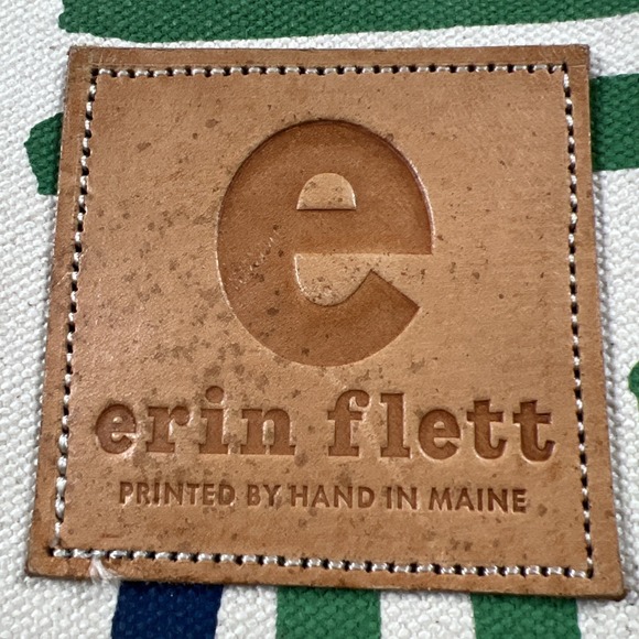 ANTHROPOLOGIE ERIN FLETT CANVAS BAG IVORY Green Blue Leather Double Strap - Picture 2 of 14